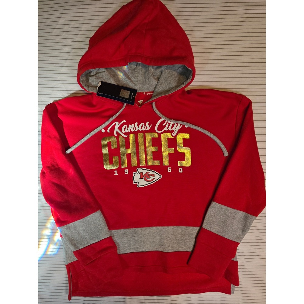 1300 Fanatics Kansas City Chiefs Rd Gold Foil Hoodie Sweatshirt Womens Small NWT
